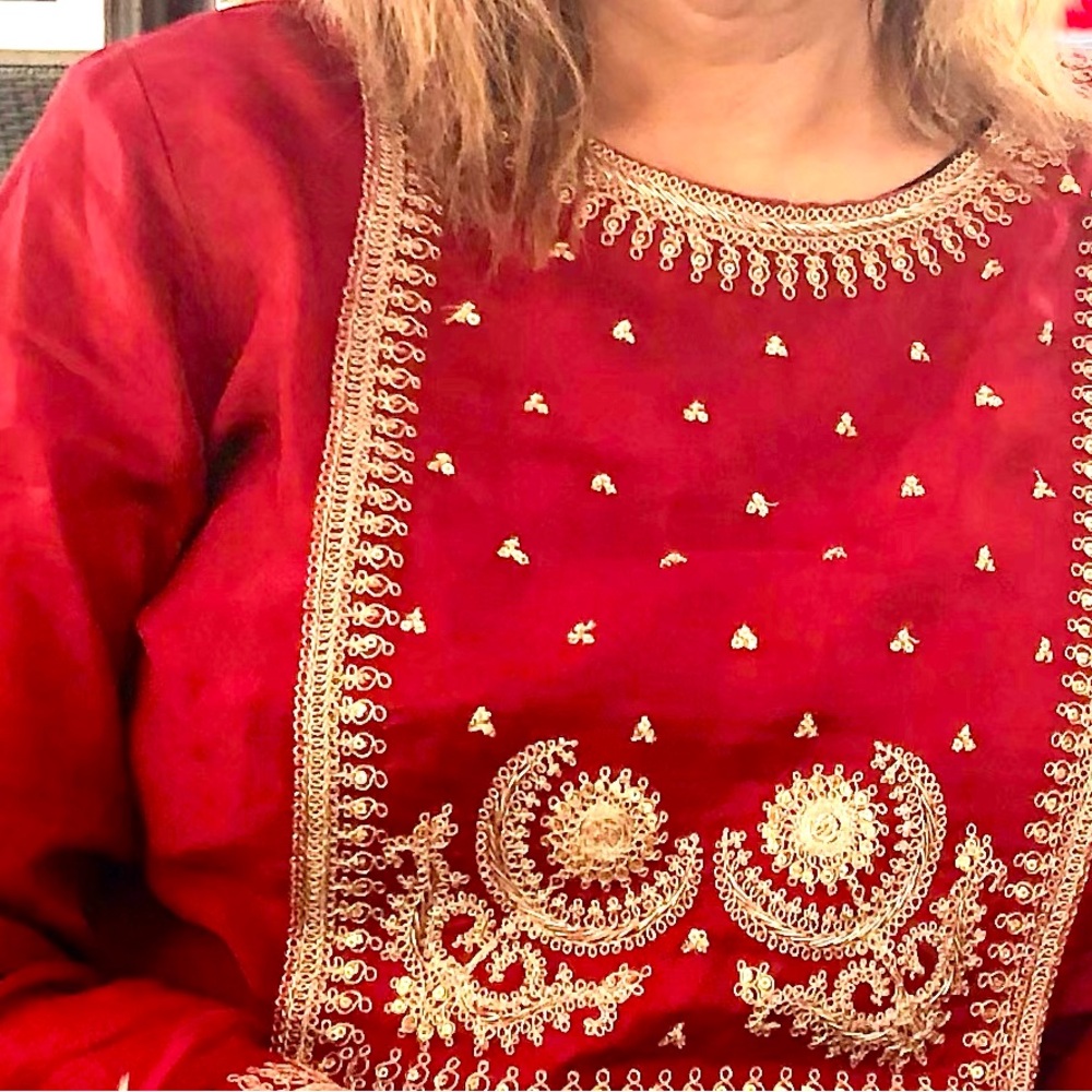 Elegant Red Embroidered Dress